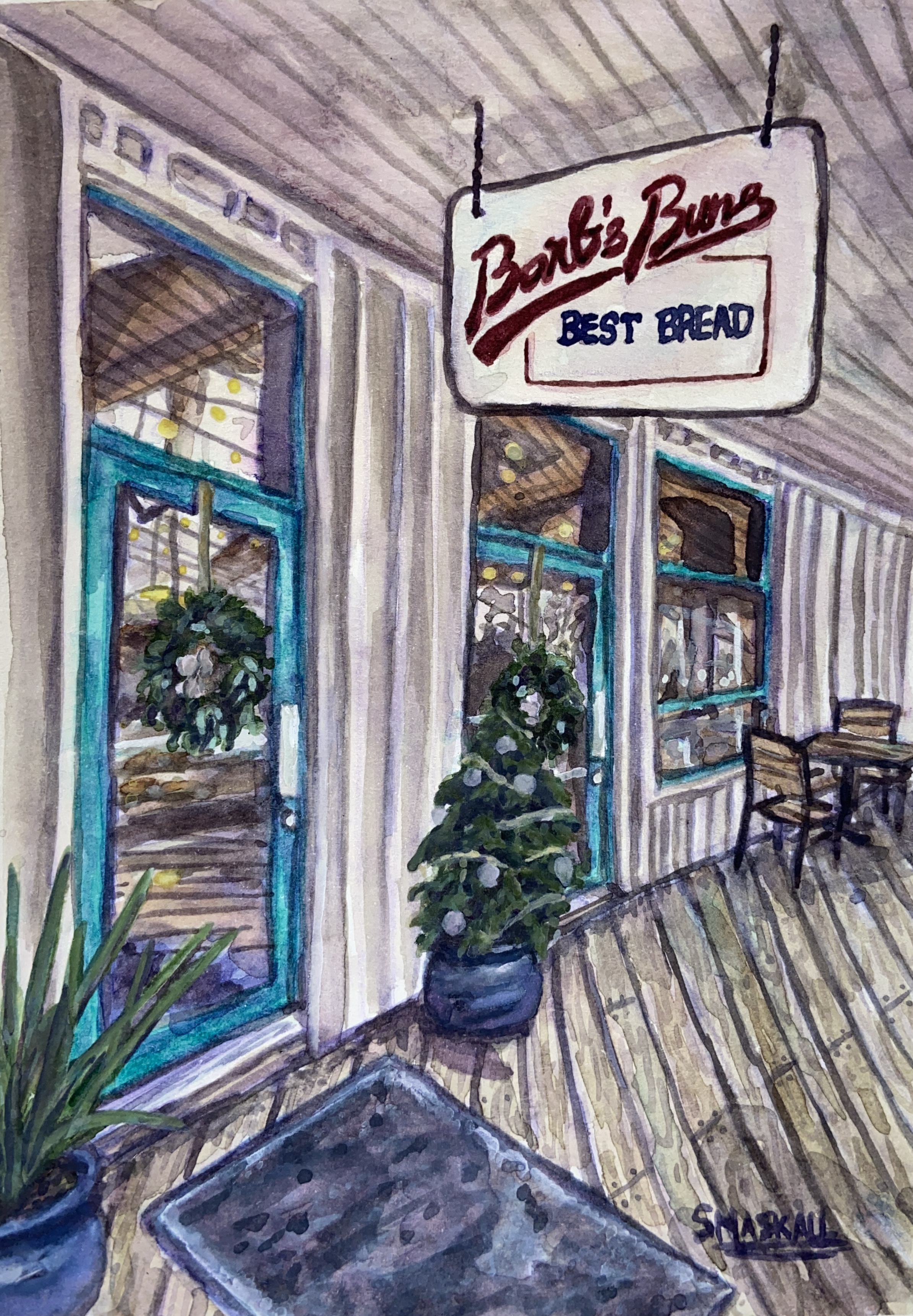 Christmas at Barbs | Gouache | 5x7